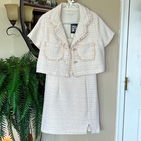 Brand New Thirty/Thirty LA Cream Tweed Minidress & Cropped Blazer Suit Jacket - Picture 1 of 16